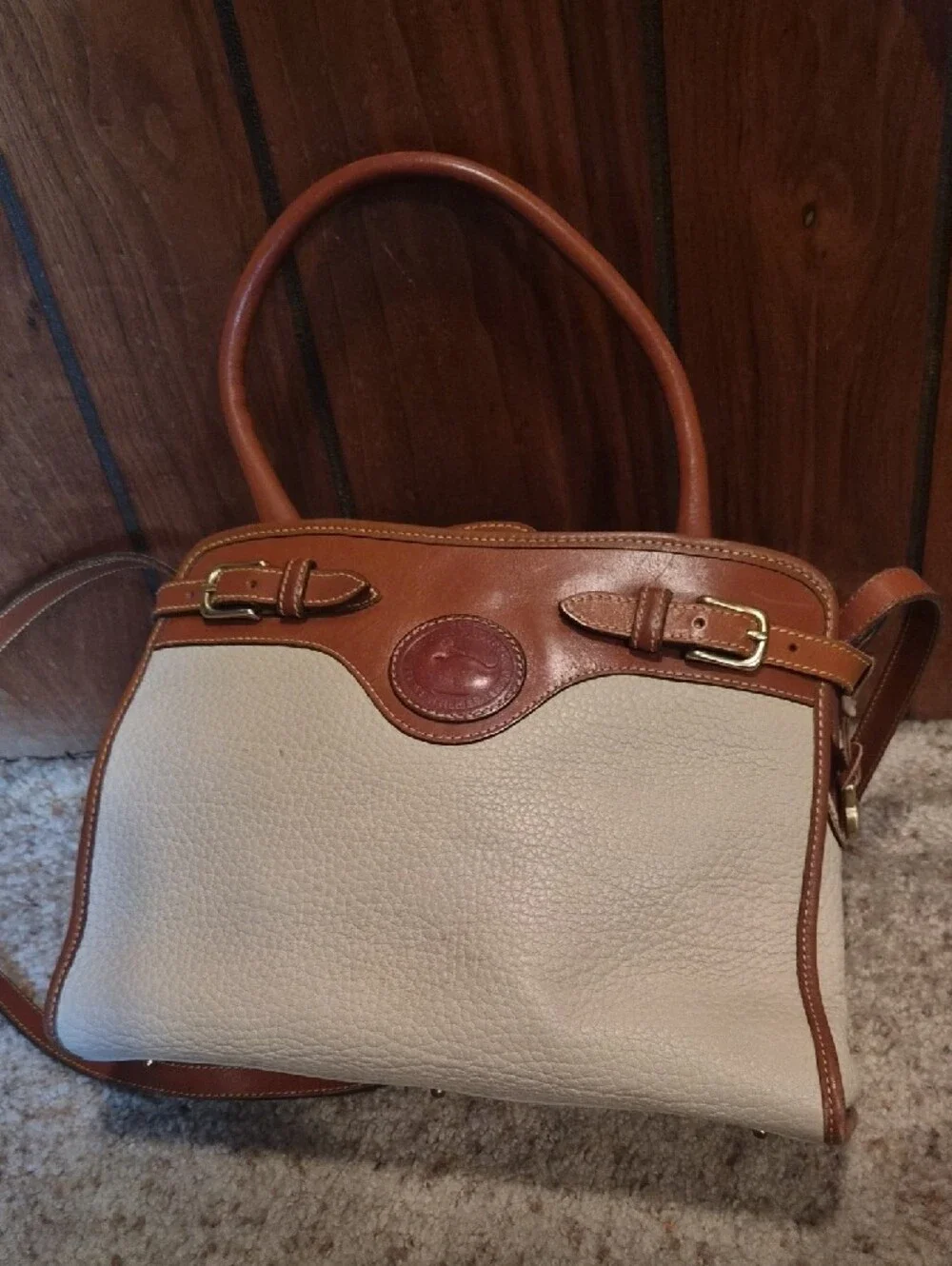 DOONEY & BOURKE Classic Two-Tone Leather Tote Bag - Cream & Brown